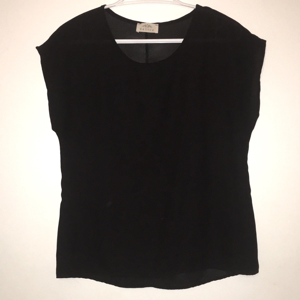 Sheer black short sleeve blouse